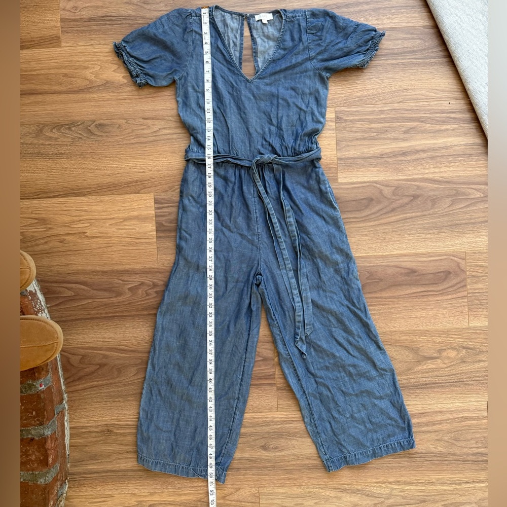 Lightweight Chambray Jumpsuit Tie-Waist Wide Leg Loft Size XS Denim Minimalist - Picture 8 of 11
